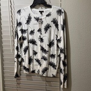 Talbots Monochrome Floral Knit Cardigan NEW size Small